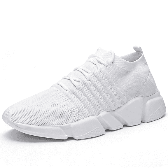 GSLMOLN Mens Fashion Sneakers Slip on Ultra-Sock Knit Soft Sole Breathable Lightweight Casual Walking Shoes White US size 8