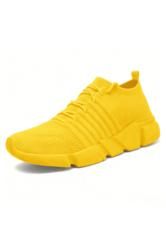 Mens Fashion Sneakers Slip on Ultra-Sock Knit Soft Sole Breathable Lightweight Casual Walking Shoes Yellow US size 9.5
