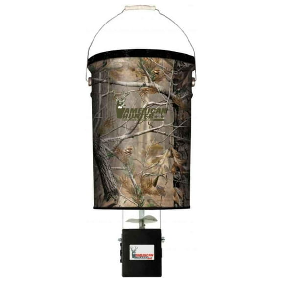 American Hunter 50 LB Hanging Feeder | Hunting Durable Lightweight Camo Metal Game Feeder with Automatic Delivery System | with E-Kit Photocell Kit