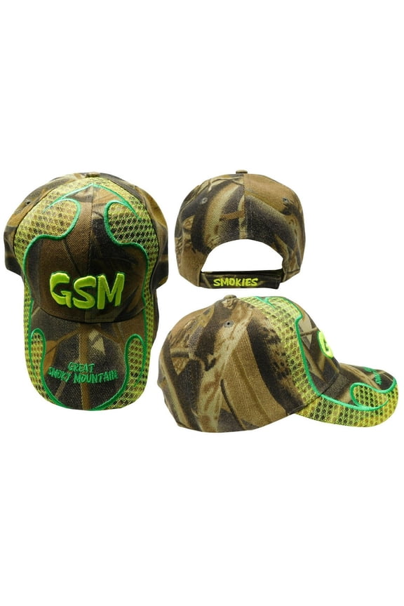 GSM Great Smokey Smoky Mountain Green Real Tree Camouflage Embroidered Cap Hat