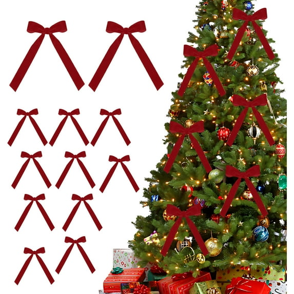 GSNRWERN 36 Pcs Red Velvet Christmas Tree Ribbon Bows, Christmas Tree Bow Rustic Crafts Gift Bows, Velvet Ribbon Bow Bulk for Christmas Tree Garland Home Wedding Decoration (5 * 7 inch)