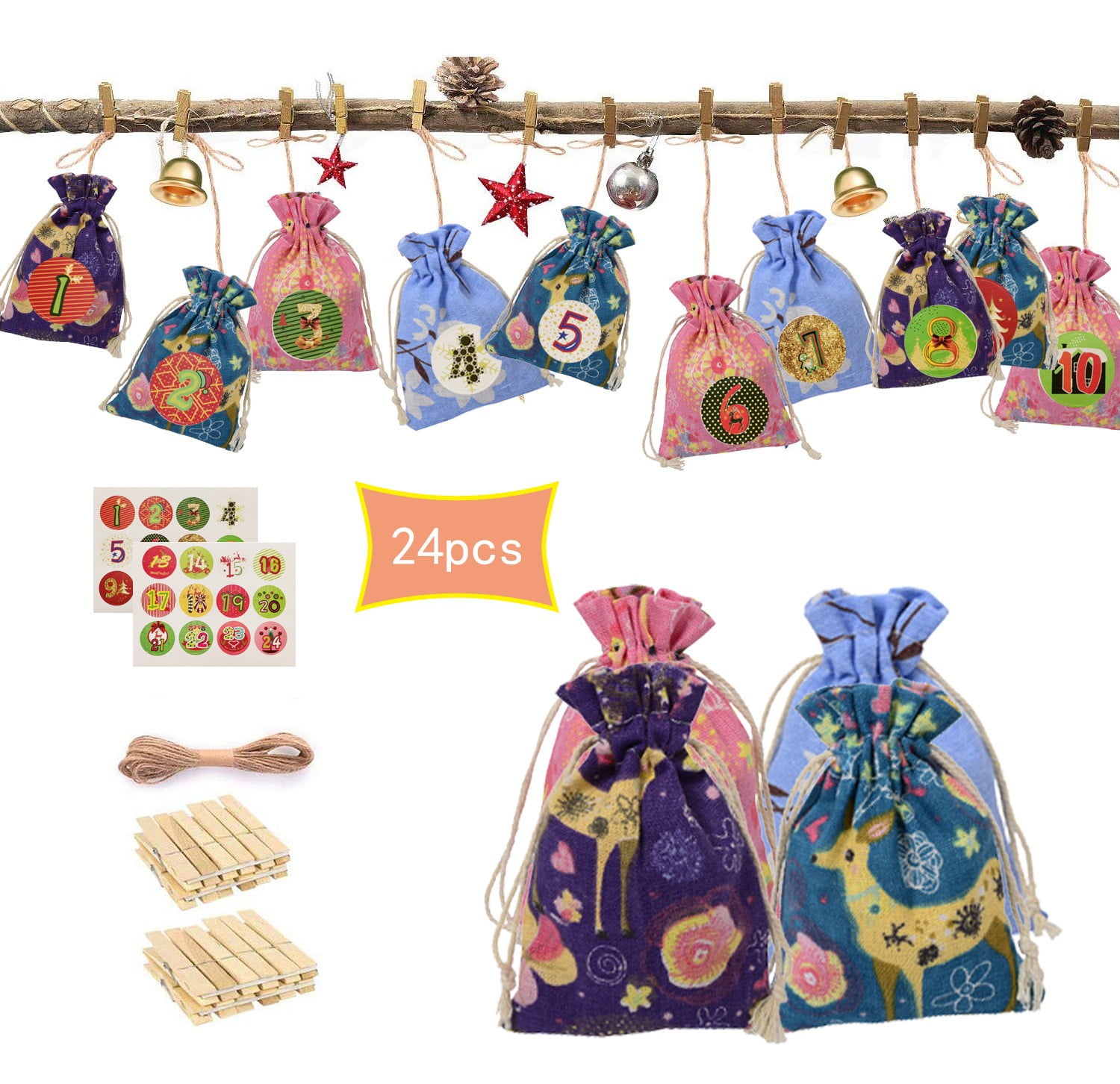 GSNRWERN Advent Calendar 2024 Christmas Pattern Bag 124 Advent