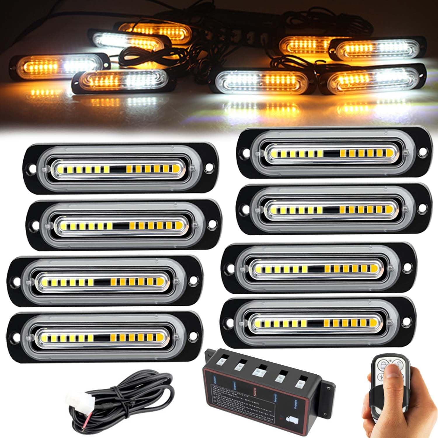GSOWO 8 PCS LED MMF7 Strobe Lights for Trucks, Remote Control] 12LED