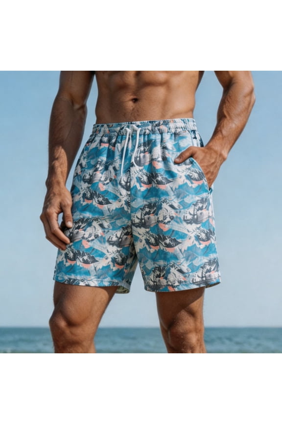 Beach Shorts for Men Hawaii Quick Dry Elasticated Waist Casual Lightweight Shorts with Pockets Boardwalk Style Wrinkle Resistant Shorts for Beach Party Blue M