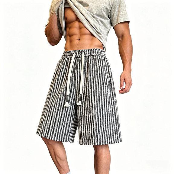 GSPCLAM Casual Shorts for Men Summer Essential Textured Shorts with Pockets Drawstring Waist Hip Hop Shorts for City Walking