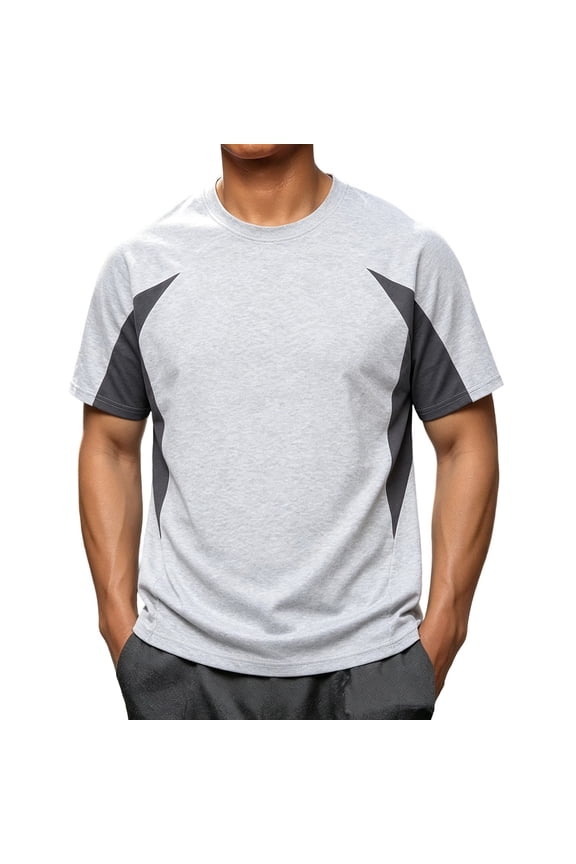 Cotton T-Shirts for Men Contrast Piping Soft Tops Everyday Crewneck Tees for Weekend Chill