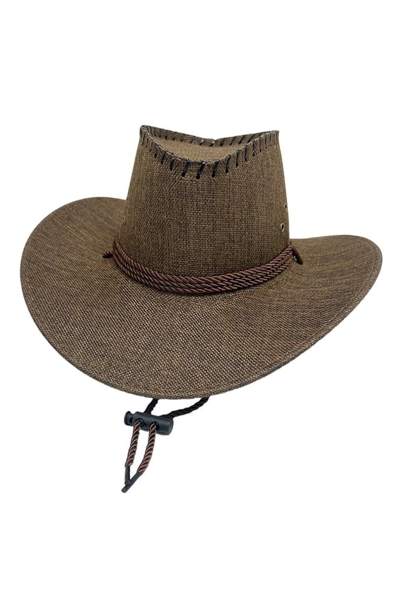 Cowboy Hats for Men UPF 50+ Stitched Crown Breathable Mesh Cap with Adjustable Rope Retro Lightweight Cap for Casual Party