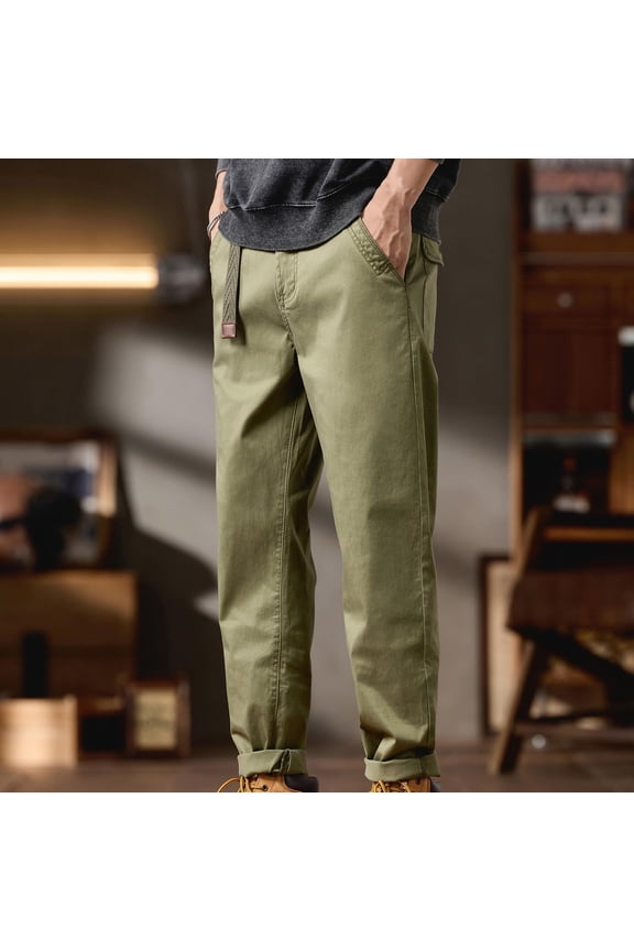 Everyday Work Pants for Men Solid Color Extended Size Vintage Multi-Pocket Cotten Pants with Pockets Techwear Soft Pants for Everyday Commute Army Green M