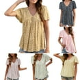 thumbnail image 1 of GSPCLAM Womens Floral Graphic T Shirts V Neck Short Sleeve Tops for Vacation Loose Fit Comfortable Summer Blouse Dressy Casual Yellow M, 1 of 6