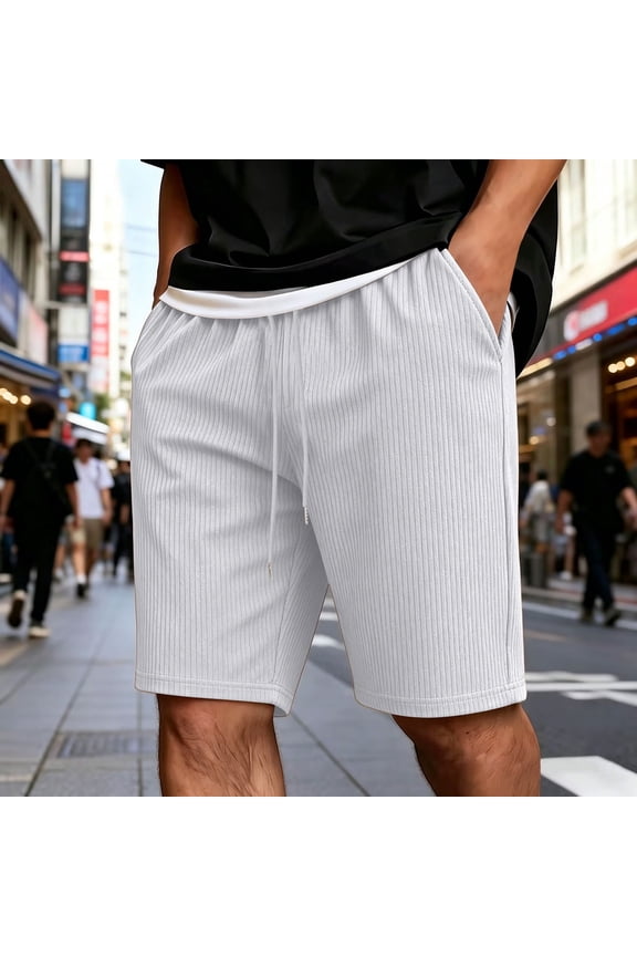 Hawaii Shorts for Men Vertical Striped Texture Drawstring Shorts with Pockets Clean Fit Breathable Shorts for Seaside