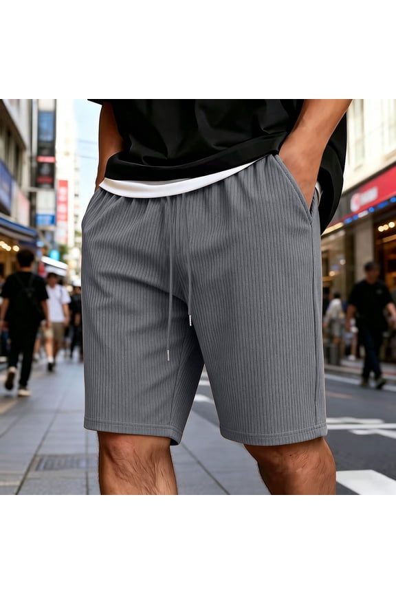 Hawaii Shorts for Men Vertical Striped Texture Drawstring Shorts with Pockets Clean Fit Breathable Shorts for Seaside