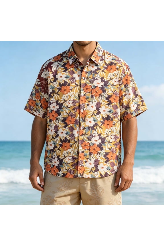 Hawaiian Shirts for Men Short Sleeve Coconut Printed Shirts Beach Button Down Tops for Pool Party