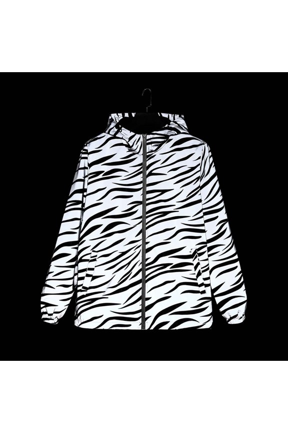 Hoodie for Men Y2K Elastic Cuffs Loose Jacket for Music Festival, Zebra Print Lightweight Jacket with Pockets Gray