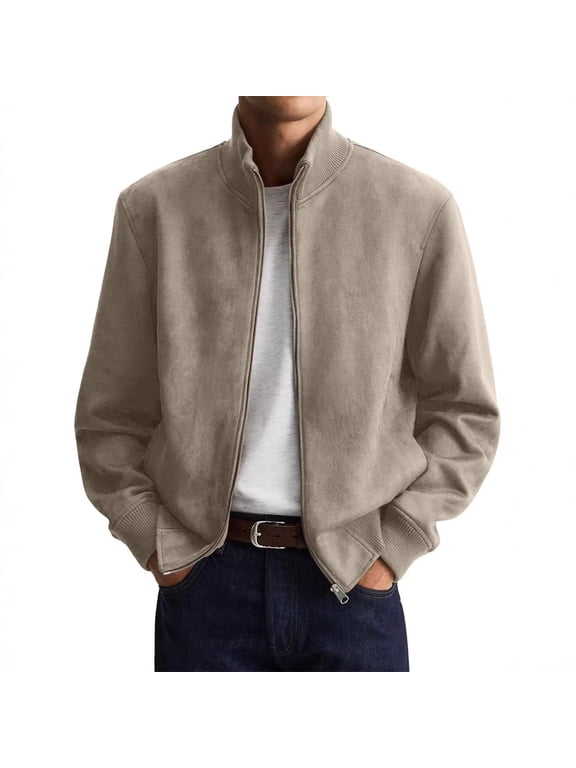Jacket for Men Smart Casual Relaxed Lightweight Jacket for Office, Essential Wrinkle Resistant Jacket with Pockets Khaki