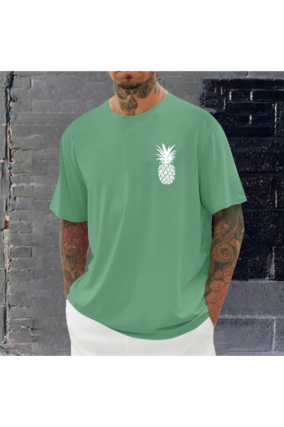 Lightweight T-Shirts for Men for Beach Party, Pineapple Print Loose Fit Tops Minimalist Style Crewneck T-Shirts
