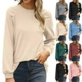 thumbnail image 1 of GSPCLAM Long Sleeve Blouse for Women Solid Color Crew Neck T Shirts for Vacation Summer Fall Soft Tops Blouses Dressy Casual Khaki L, 1 of 6