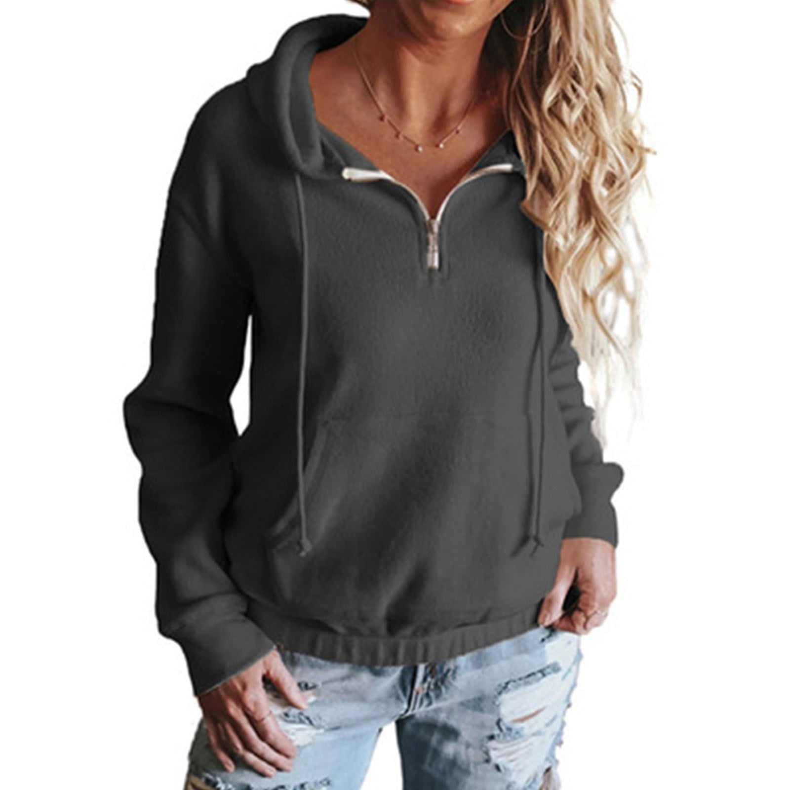 Solid Color Loose Split Hooded Sweatshirt