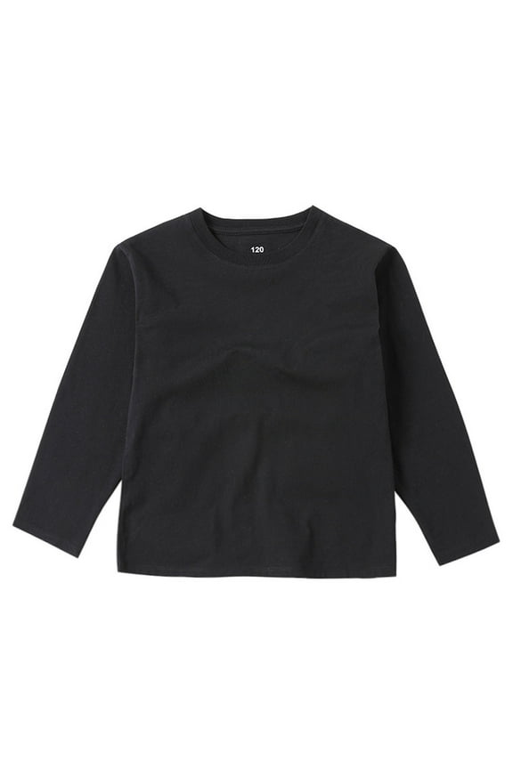 Long Sleeve Tshirts for Girls 4-5T Solid Color Tops for Outdoor Fall Crew Neck Cotton Flowy Boys Tops Black