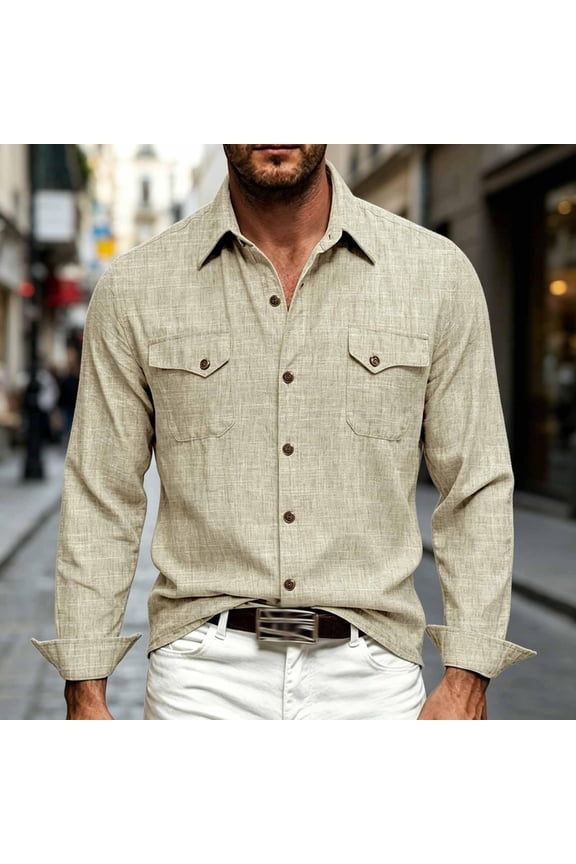 Men's Button Up Shirts Smart Casual Lightweight Long Sleeve Shirts for Daily Office, Regular Fit Breathable Tops with Chest Pocket