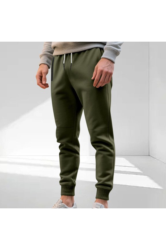 Men's Casual Pants Elastic Cuff Soft Touch Drawstring Sweatpants with Zipper Pocket Jogger Style Lightweight Pants for Weekend Outing Army Green