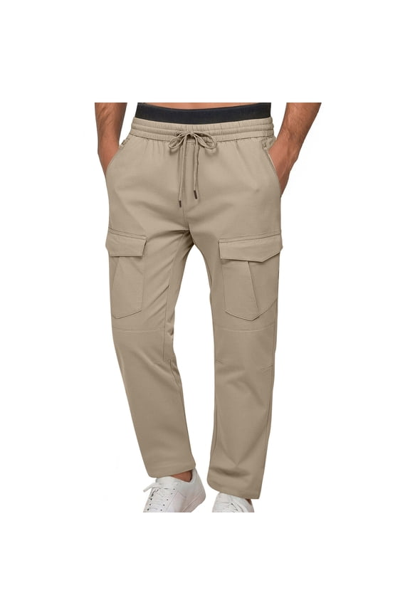 Men's Golf Pants Athleisure Drawstring Waist Pants for Country Club, Straight Leg Utility Pants with Pockets
