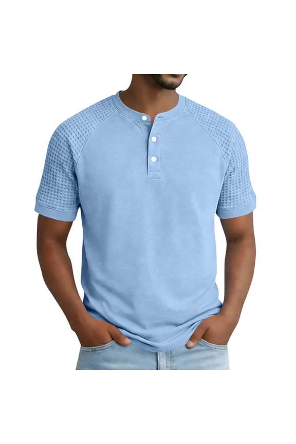 Men's Henley Shirt Chevron Texture Round Neck Lightweight T-Shirts Street Style Big and Tall T-Shirts