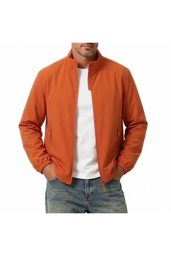 Men's Jacket Smart Casual Elastic Cuffs Lightweight Jacket for Country Club, Essential Stretch Fit Jacket with Zip Pockets Orange