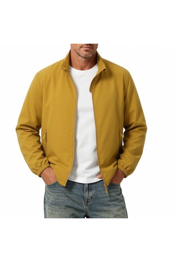 Men's Jacket Smart Casual Elastic Cuffs Lightweight Jacket for Country Club, Essential Stretch Fit Jacket with Zip Pockets Yellow