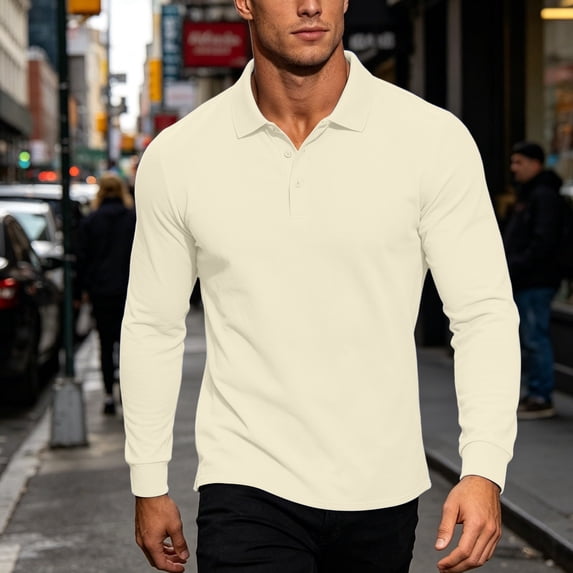GSPCLAM Men's Polo Shirt Smart Casual Breathable Long Sleeves Tops for Commute, Solid Regular Fit Shirt