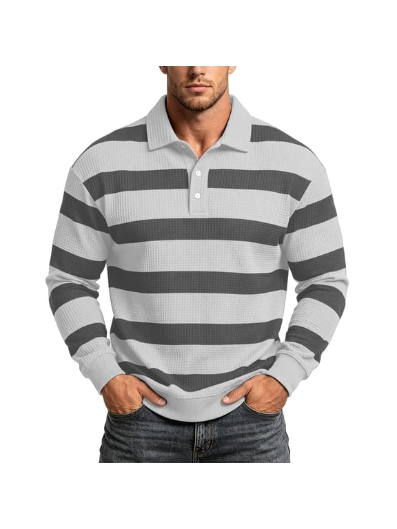 Men's Polo T-Shirt Soft Striped Tops for Cruise Party, Elastic Cuffs Lightweight Shirt