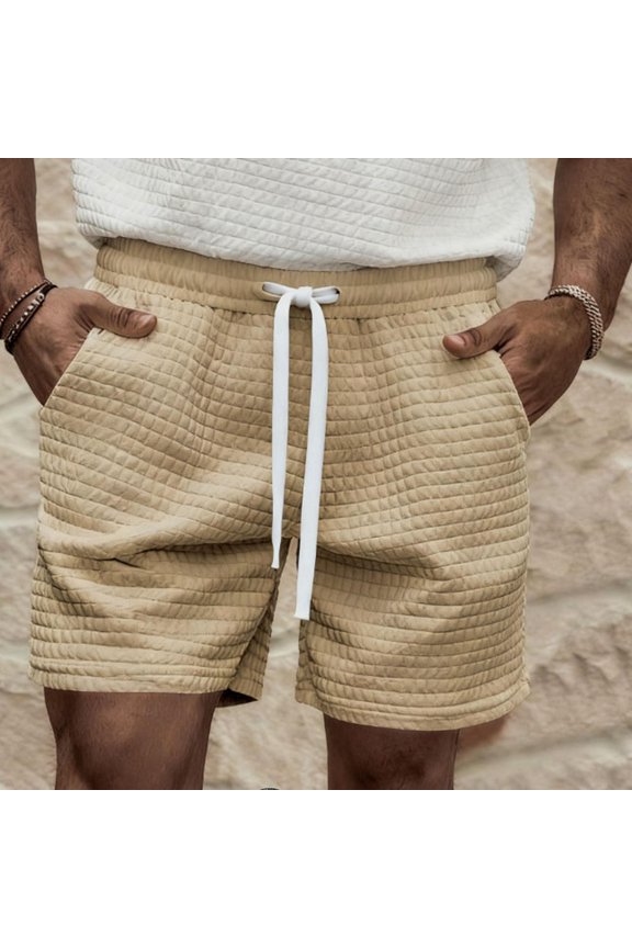 Men's Summer Shorts Textured Solid Tone Drawstring Shorts All Day Comfort Lightweight Shorts for Cruise
