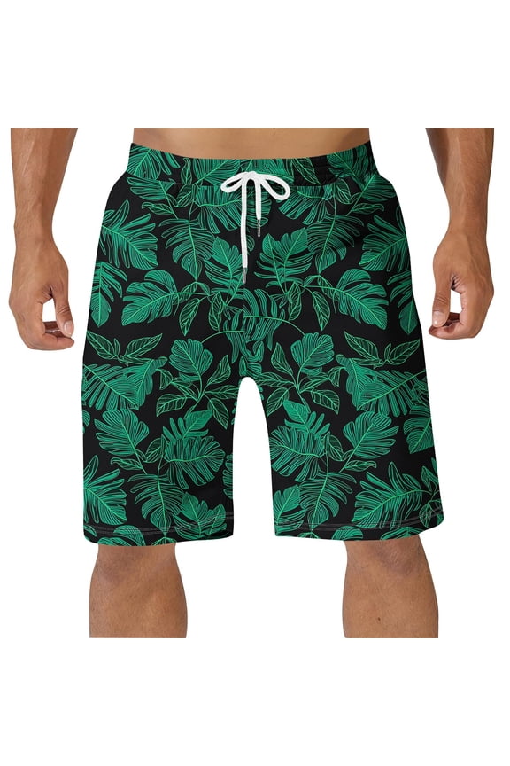Men's Swimming Trunks Hawaiian Plus Size Casual Drawstring Summer Beach Shorts Elastic Waist All-Over Print Air Flow Shorts for Pool Party Green L