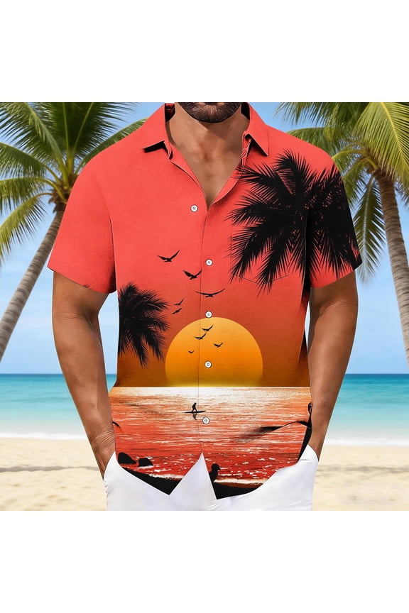 Men's Tropical Resort Shirts Summer Button Down Collar Short Sleeve Beach Shirts with One Pocket Cruise Travel Friendly Shirts for Music Festival Multicolor S