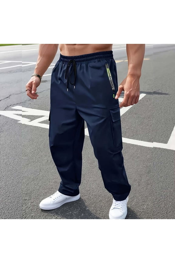 Men's Work Pants Clean Fit Drawstring Pants with Zip Pockets Freedom of Movement Lightweight Pants for Outdoor Work