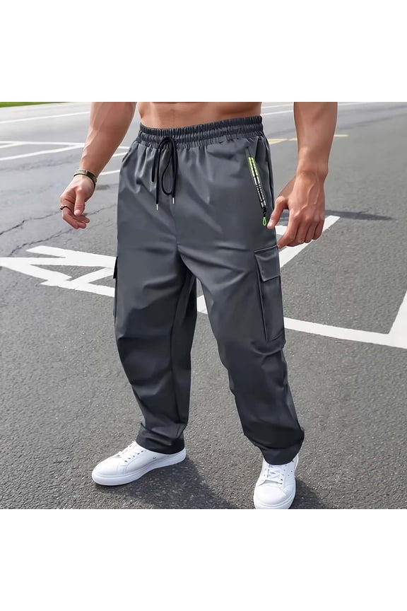 Men's Work Pants Clean Fit Drawstring Pants with Zip Pockets Freedom of Movement Lightweight Pants for Outdoor Work