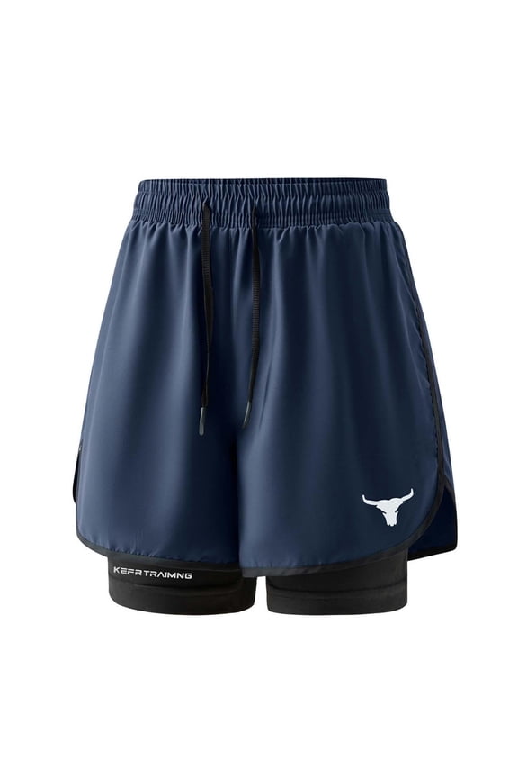 Mens Athletic Shorts with Side Pockets Double Layer Training Shorts Internal Drawstring No Chafe Compression Liner Shorts for Running