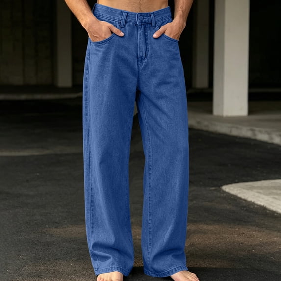 GSPCLAM Mens Baggy Jeans Vintage Solid Color Wide Leg Jeans Outdoor Streetwear Casual Denim Jeans Dark Blue XXL