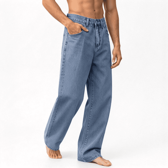GSPCLAM Men's Wide Leg Jeans Y2K Vintage Baggy Jeans 90s Hip Hop Streetwear Regular Fit Denim Pants Sky Blue L