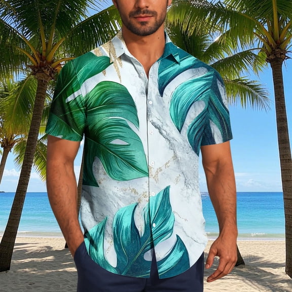 GSPCLAM Mens Beach Shirts Tropical Flexible Shirts for Aloha Friday, Big and Tall Lightweight Tops