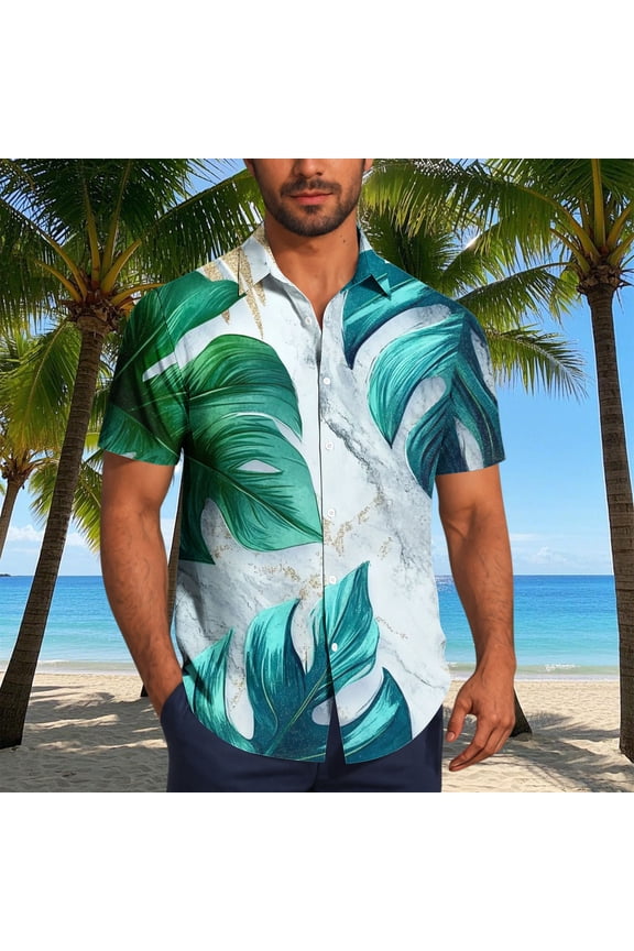 Mens Beach Shirts Tropical Flexible Shirts for Aloha Friday, Big and Tall Lightweight Tops