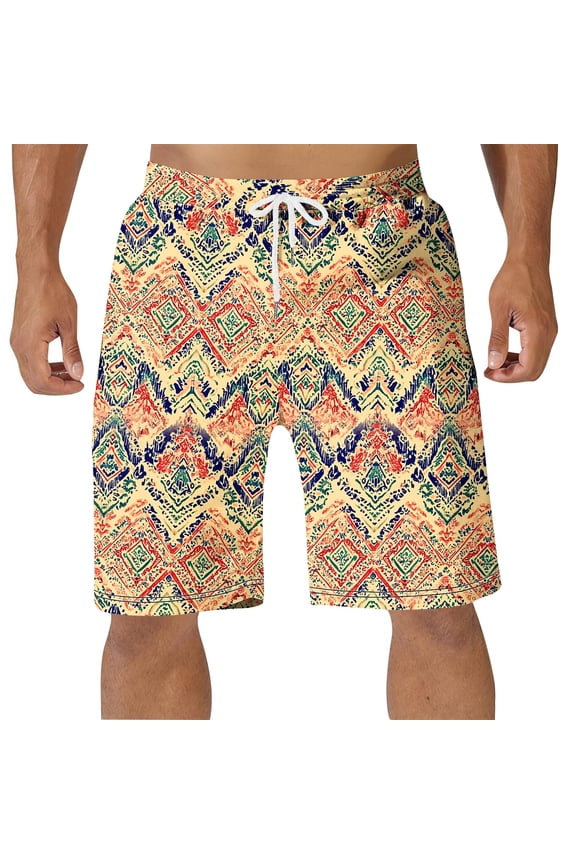Mens Beach Shorts Summer Extended Sizes Casual Abstract Art Print Shorts Drawstring Waist Easy Care Shorts for Bonfire Party Orange S
