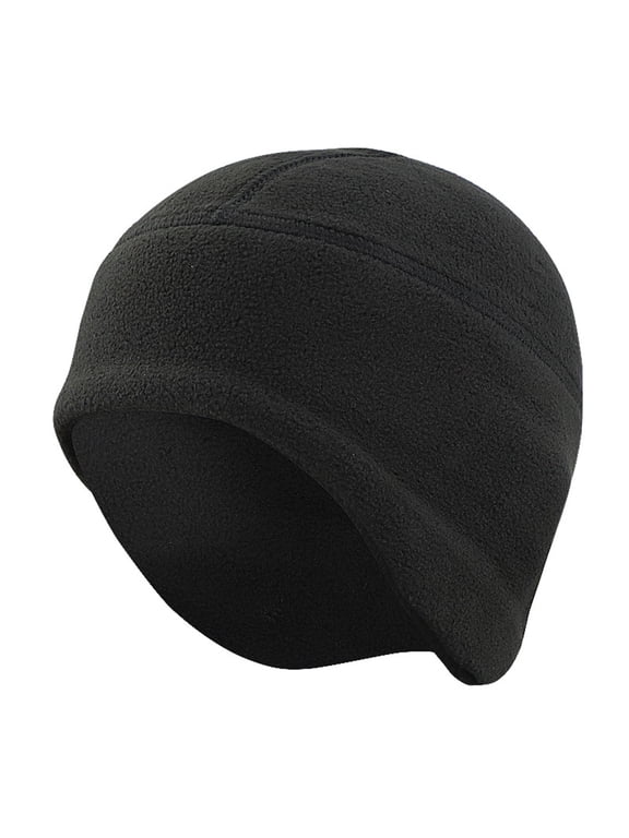 Mens Beanie Hats Polar Fleece Ear Flap Windproof Thermal Beanie Winter Outdoor Cycling Solid Color Beanie Hats Black