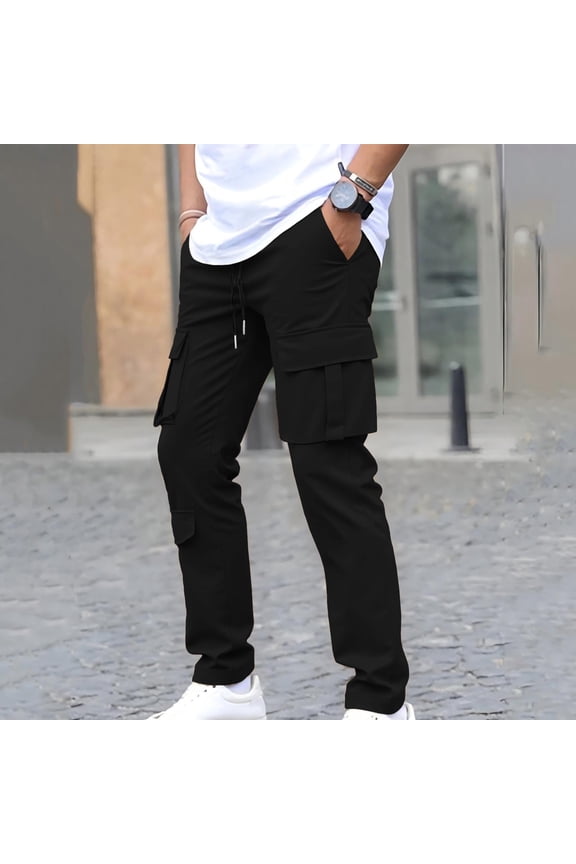 Mens Breathable Cargo Pants Smart Casual Drawstring Waist Pants for Everyday Work, Soft Fabric Versatile Pants with Pockets