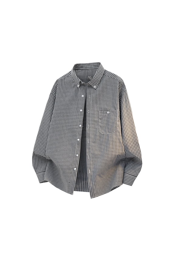 Mens Button Up Shirts Check Soft Touch Shirts with Chest Pocket Vintage Lightweight Long Sleeve Tops for Daily Work