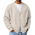 thumbnail image 1 of GSPCLAM Mens Cardigan Sweaters Button Down Waffle Relaxed Sweater Winter Solid Color Long Sleeve Casual Sweater Beige M, 1 of 5
