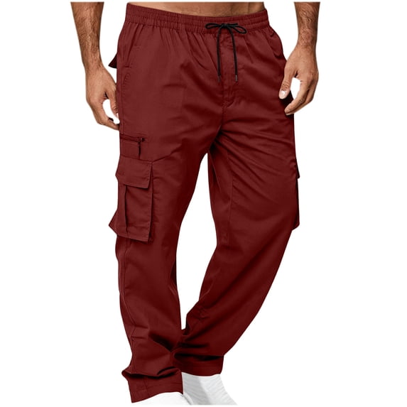 GSPCLAM Mens Cargo Pants Lightweight Outdoor Athletic Pants with Multi-Pockets Straight Loose Fit Drawstring Pants Wine XXL