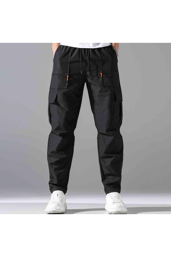 Mens Cargo Pants Streetwear Lightweight Pants with Zipper pockets Loose Fit Breathable Pants for Casual Friday