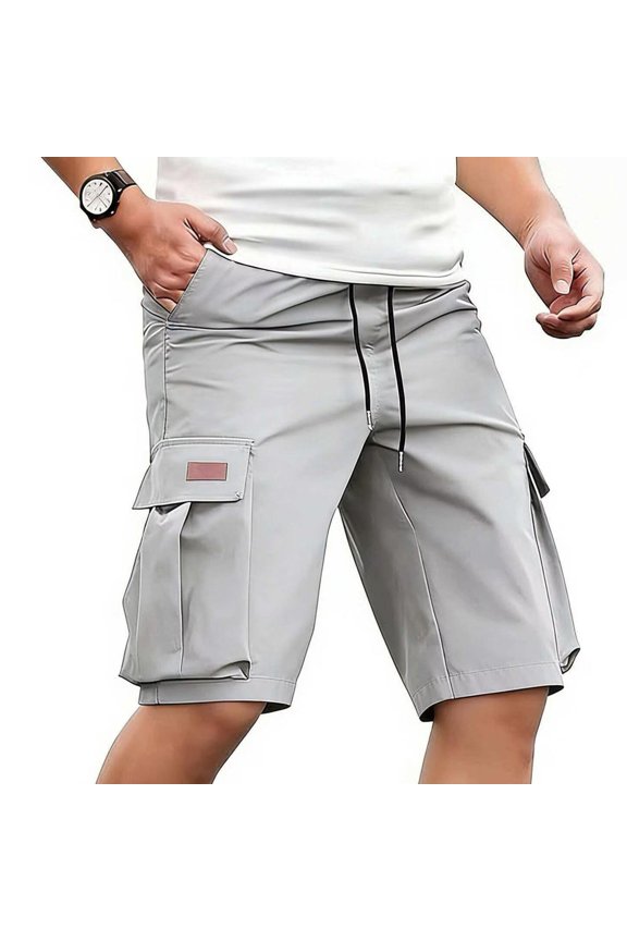 Mens Cargo Shorts with Pockets Knee-Length Solid Short with Pockets Workwear Lightweight Shorts for Hiking
