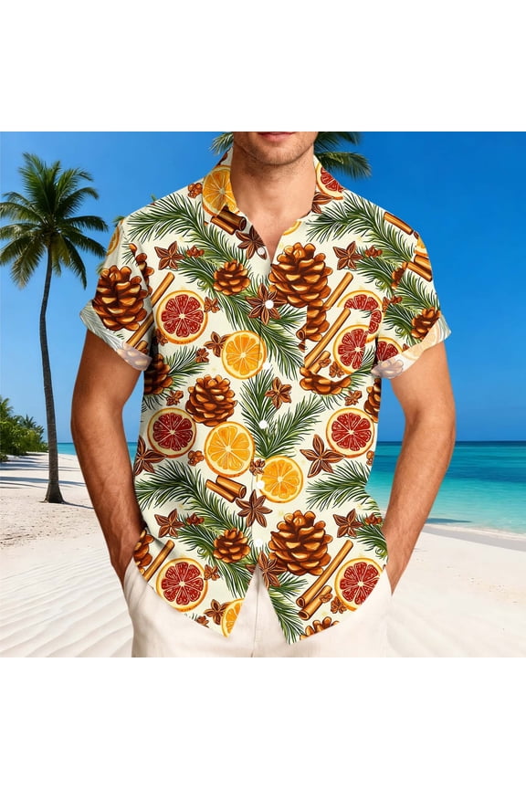 Mens Casual Button Down Tops Summer Short Sleeve Beach Shirts with Chest Pocket All-Over Print Extended Size Tops for Boat Party Gold M
