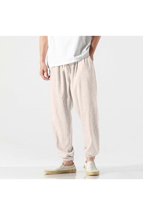 Mens Casual Drawstring Trousers Tapered Drawstring Plus Size Lightweight Pants with Pockets Non-Restrictive Modern Pants for Weekend Gathering Beige XXXL